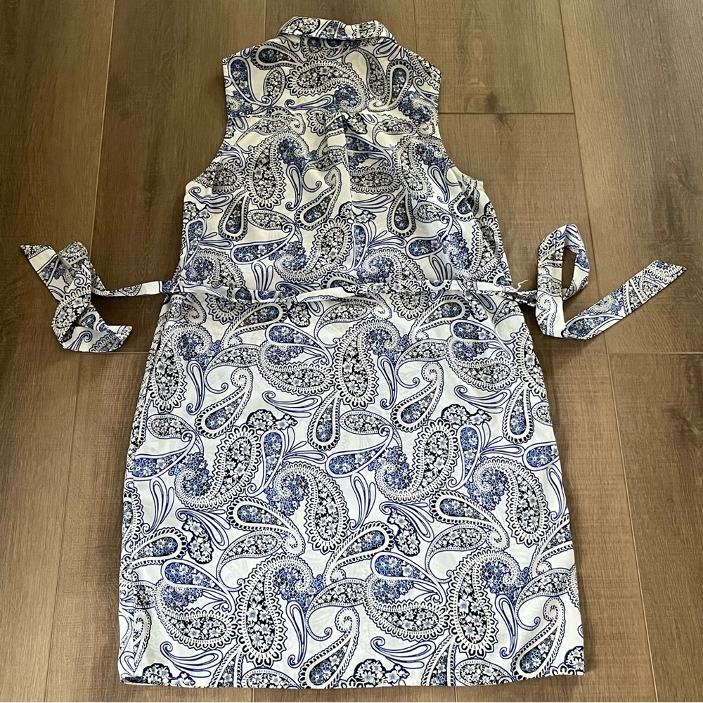 Banana Republic Blue White Paisley Sheath Dress Sleeveless Sz 6 Summer Resort - Picture 7 of 13